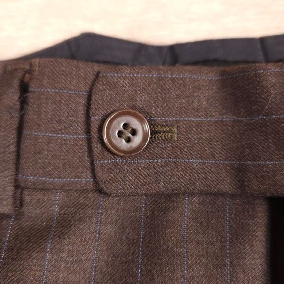 Isaia Napoli Wool Pants Mens 54 (38x33) Brown Pin Striped Pleated Trousers - Picture 3 of 14